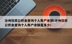 沧州住房公积金查询个人账户余额(沧州住房公积金查询个人账户余额是多少)