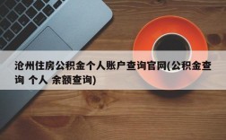 沧州住房公积金个人账户查询官网(公积金查询 个人 余额查询)