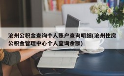 沧州公积金查询个人账户查询明细(沧州住房公积金管理中心个人查询余额)