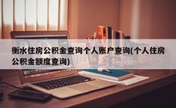 衡水住房公积金查询个人账户查询(个人住房公积金额度查询)